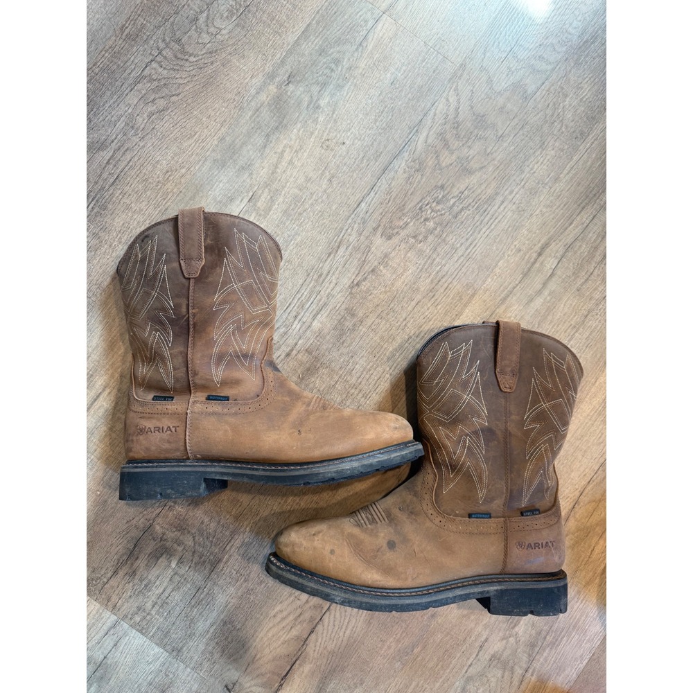Ariat Work Mens Brown Leather Steel Toe Waterproof Western Boots Size 13EE